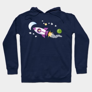 Cute rocket ship in space cartoon illustration Hoodie